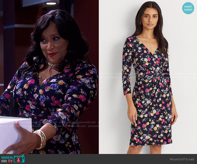 Lauren Ralph Lauren Floral Jersey Surplice Dress worn by Paulina Price (Jackée Harry) on Days of our Lives