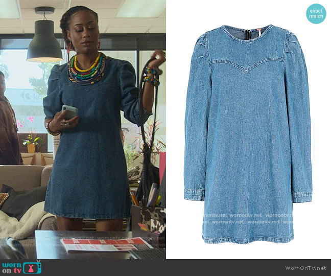 Free People Self Control Denim Minidress worn by Malika Williams (Zuri Adele) on Good Trouble