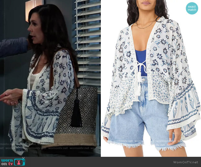 Free People Printed Tie Front Kimono worn by Anna Devane (Finola Hughes) on General Hospital