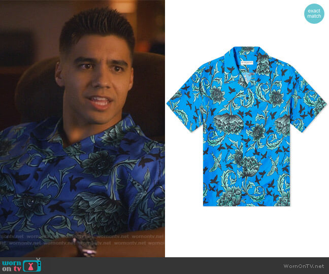 Givenchy Aqua Floral Print Hawaiin Shirt worn by Vivek Shah (Jordan Buhat) on Grown-ish