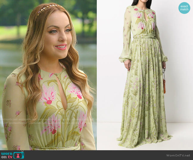 Giambattista Valli Draped silk Floral-Print Gown worn by Fallon Carrington (Elizabeth Gillies) on Dynasty