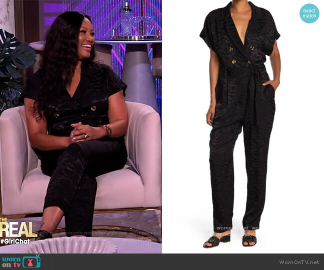 Good American Summer Boss Double Breasted Satin Jumpsuit worn by Garcelle Beauvais on The Real