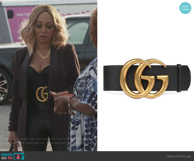 Gucci Wide leather belt with Double G worn by Karen Huger on The Real Housewives of Potomac