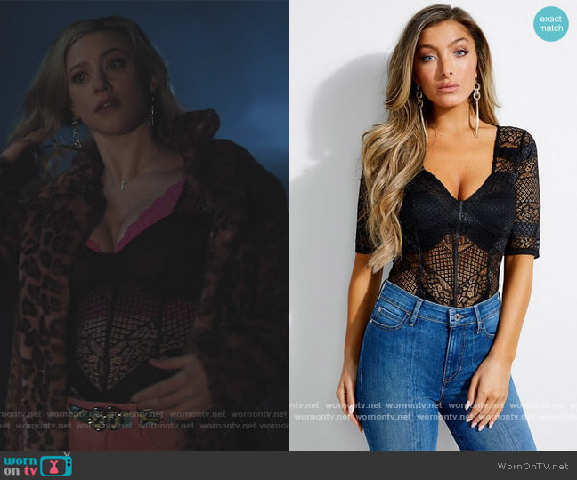 Guess Denessa Lace Bodysuit worn by Betty Cooper (Lili Reinhart) on Riverdale