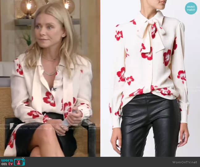 Saint Laurent Hibiscus Floral Print Shirt worn by Kelly Ripa on Live with Kelly and Mark