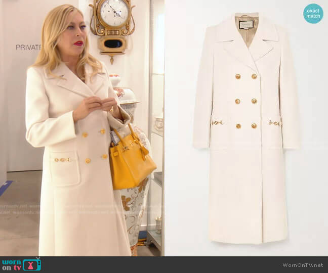 Gucci Horsebit-Detailed Double-Breasted Coat worn by Sutton Stracke on The Real Housewives of Beverly Hills
