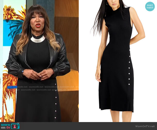 INC International Concepts Ribbed Snap-Front Dress worn by Kym Whitley on E! News