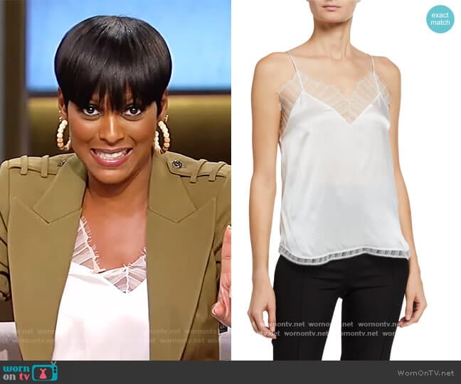 IRO Berwyn Silk Cami with Lace Trim worn by Tamron Hall on Tamron Hall Show