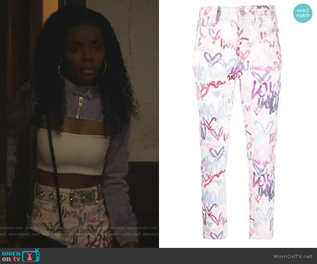 Isabel Marant Graffiti Heart-print jeans worn by Josie McCoy (Ashleigh Murray) on Riverdale