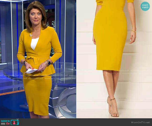 New York & Company Jacqui Sweater Skirt - Eva Mendes Collection worn by Norah O'Donnell on CBS Evening News