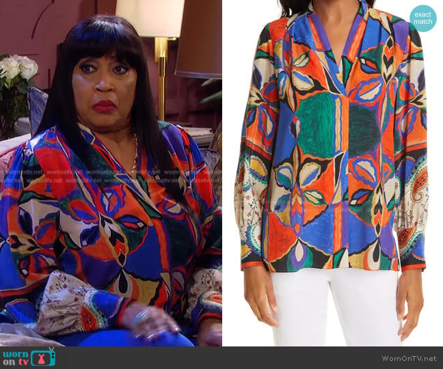 Kobi Halperin Jojo Silk Blouse worn by Paulina Price (Jackée Harry) on Days of our Lives