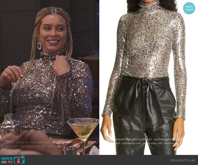 Jonathan Simkhai Metallic Top worn by Robyn Dixon on The Real Housewives of Potomac