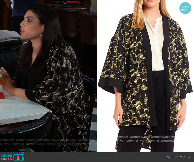 Karl Lagerfeld Paris Drop Sleeve Printed Mini Dot Jacquard Kimono worn by Brook Lynn Quartermaine (Amanda Setton) on General Hospital