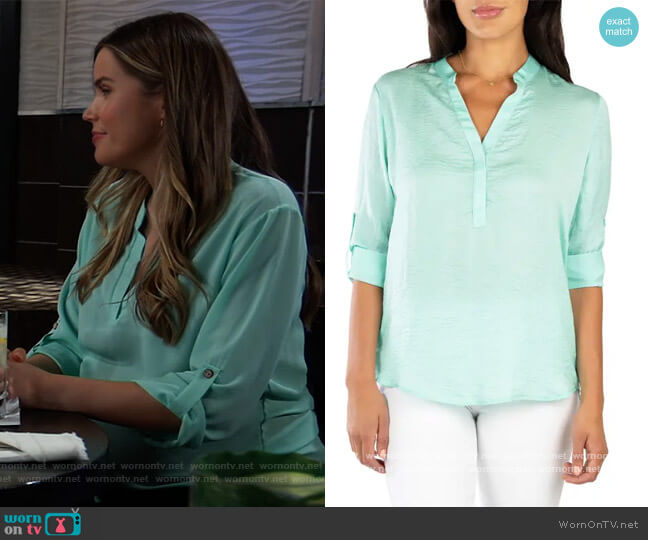 KUT from Kloth Sheer Blouse worn by Sasha Gilmore (Sofia Mattsson) on General Hospital