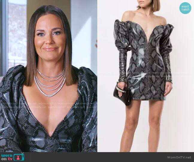 LaQuan Smith Python-Print Puff-Sleeve Dress worn by Meredith Marks on The Real Housewives of Salt Lake City
