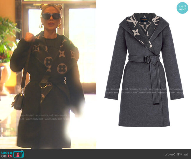 Louis Vuitton Hooded Wrap Coat with Belt worn by Dorit Kemsley on The Real Housewives of Beverly Hills