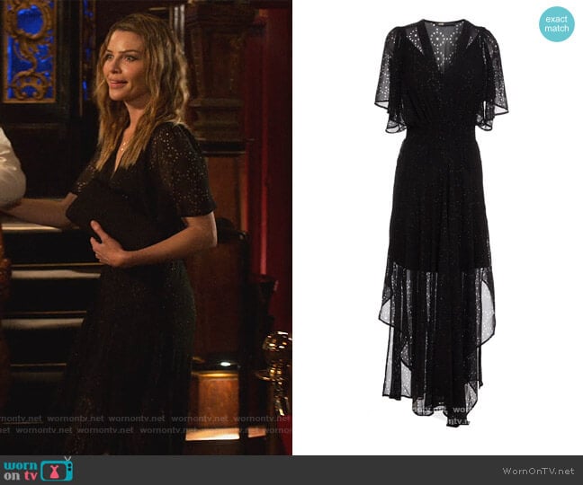Maje Shirred Laser-cut Silk Blend Midi Dress worn by Chloe Decker (Lauren German) on Lucifer