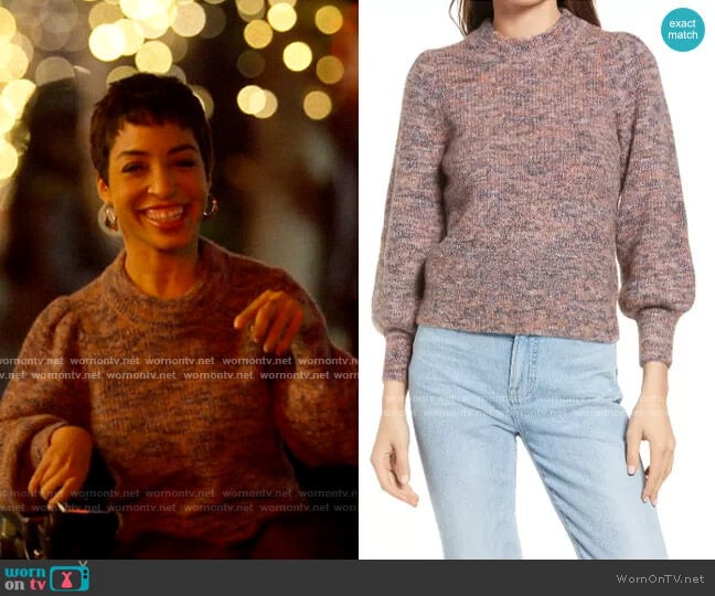 Madewell Eaton Sweater in Marled Plum worn by Maribel (Jillian Mercado) on The L Word Generation Q