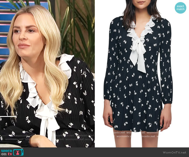 Maje Rockale Bow Print Tie Neck Long Sleeve Dress worn by Morgan Stewart on E! News