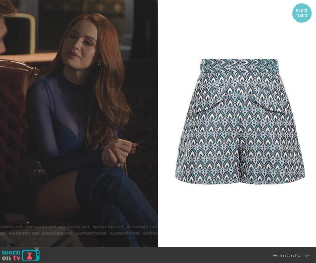 Maje Metallic Jacquard Trapeze Shorts worn by Cheryl Blossom (Madelaine Petsch) on Riverdale