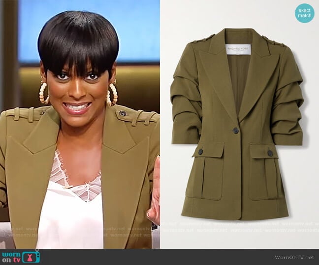 Michael Kors Ruched wool-twill blazer worn by Tamron Hall on Tamron Hall Show