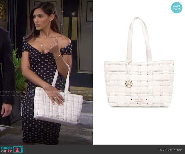 Michael Kors Ivy Woven Vegan Leather Tote worn by Gabi Hernandez (Camila Banus) on Days of our Lives