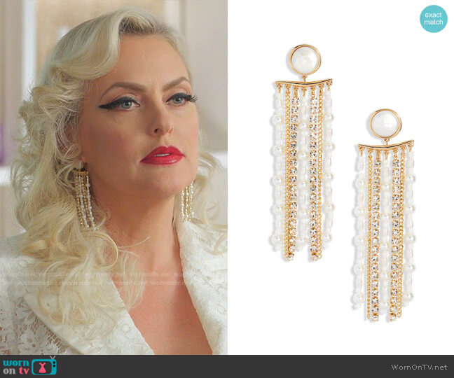 Mignonne Gavigan Freshwater Pearl Chandelier Earrings worn by Alexis Carrington (Elaine Hendrix) on Dynasty