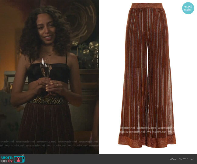 Missoni Striped metallic crochet-knit wide-leg pants worn by Valerie Brown (Hayley Law) on Riverdale