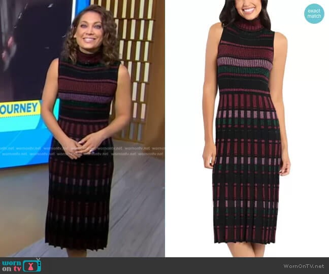 Maggy London Mock Neck Midi Sweater Dress worn by Ginger Zee on Good Morning America
