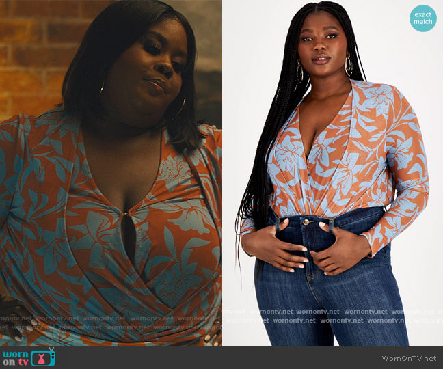 Nina Parker Trendy Plus Size Printed Mesh Bodysuit