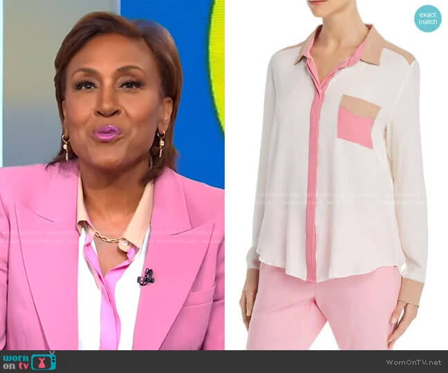 Marella Odessa Color-Blocked Button-Down Shirt worn by Robin Roberts on Good Morning America