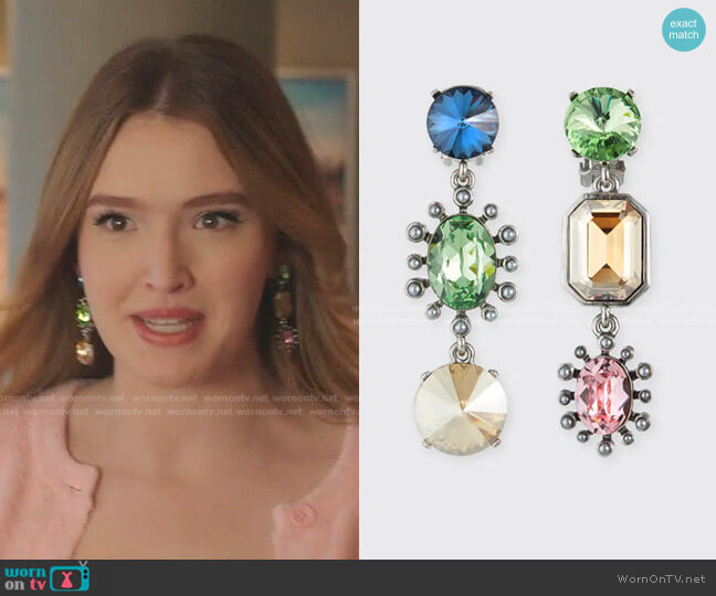 Oscar de la Renta Mix Jewel Drop Earrings worn by Kirby Anders (Maddison Brown) on Dynasty