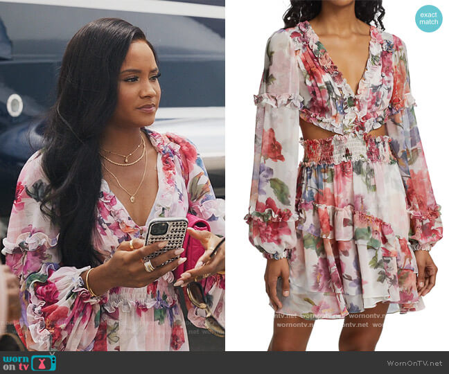 PatBO Floral-Print Chiffon Mini Dress worn by Lauren Dupont (Rhyon Nicole Brown) on Our Kind of People