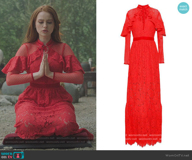 Perseverance Point D'Esprit Paneled Lace Gown worn by Cheryl Blossom (Madelaine Petsch) on Riverdale