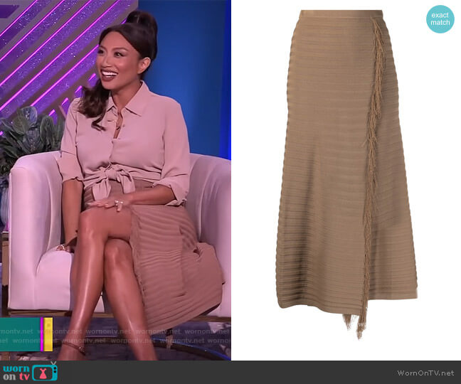 Pinko Fringed knit skirt worn by Jeannie Mai on The Real