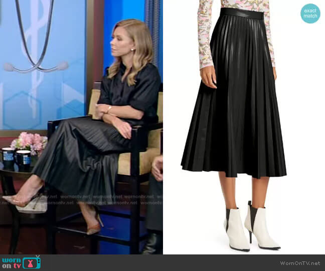 Maison Margiela Pleated Faux Leather Midi Skirt worn by Kelly Ripa on Live with Kelly and Mark