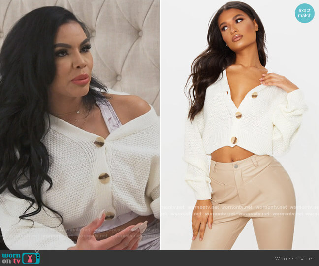 Pretty Little Thing Cream Chunky Knit Button Down Cropped Cardigan worn by Mia Thornton on The Real Housewives of Potomac