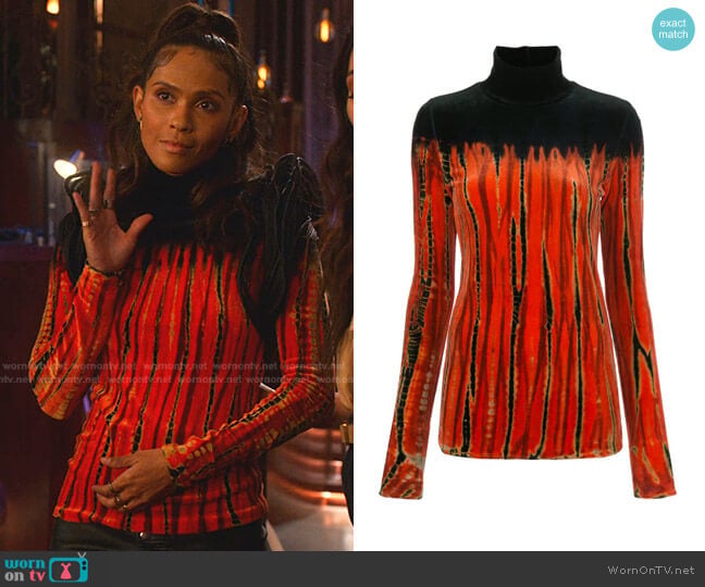 Proenza Schouler Tie-Dye Velvet Turtleneck top worn by Mazikeen (Lesley-Ann Brandt) on Lucifer