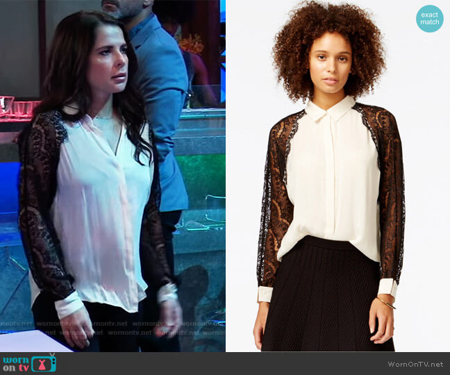 RACHEL Rachel Roy Long-Sleeve Lace Contrast Shirt worn by Sam McCall (Kelly Monaco) on General Hospital