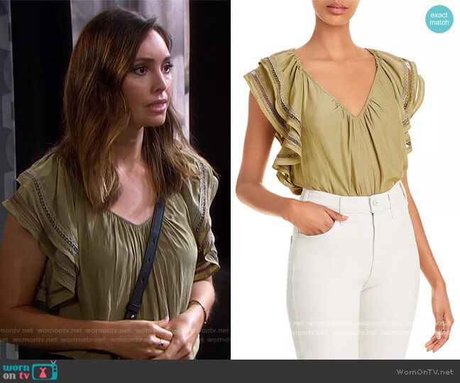 Ramy Brook Merrit Flutter Sleeve Top worn by Gwen Rizczech (Emily O'Brien) on Days of our Lives