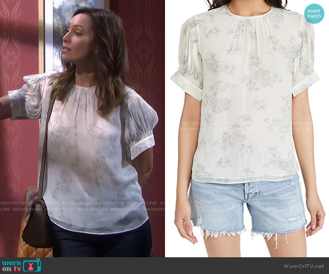 Rebecca Taylor Short Sleeve Toile Blouse worn by Gwen Rizczech (Emily O'Brien) on Days of our Lives
