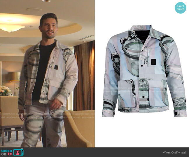 Rochambeau x Nick Farhi Pyrex Print Chore Jacket worn by Sam Flores (Rafael de la Fuente) on Dynasty