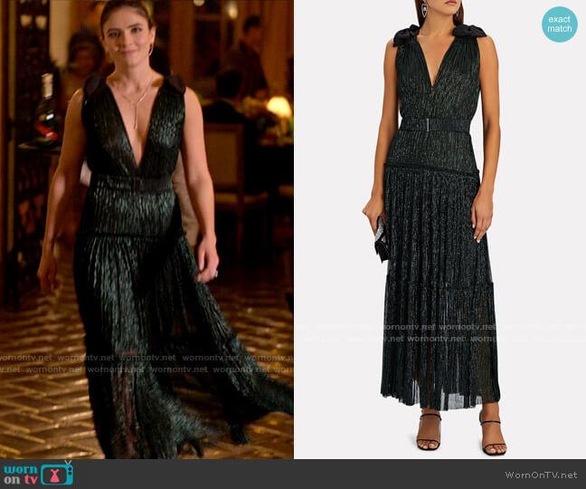 Ray Plissé Lurex Maxi Dress Sabina Musayev worn by Dani Nunez (Arienne Mandi) on The L Word Generation Q