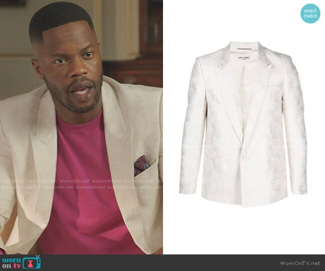 Saint Laurent Parasol Jacquard Blazer worn by Jeff Colby (Sam Adegoke) on Dynasty