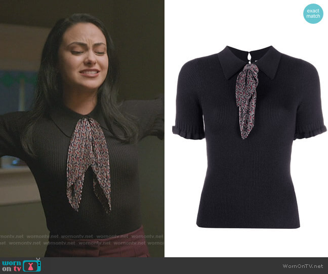 Sandro Short Sleeve Tie Sweater worn by Veronica Lodge (Camila Mendes) on Riverdale