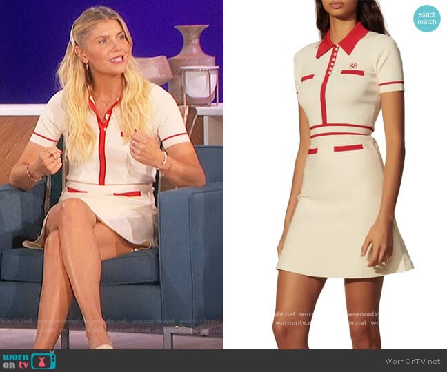 Sandro Tipped Short Sleeve Fit & Flare Knit Dress worn by Amanda Kloots on The Talk