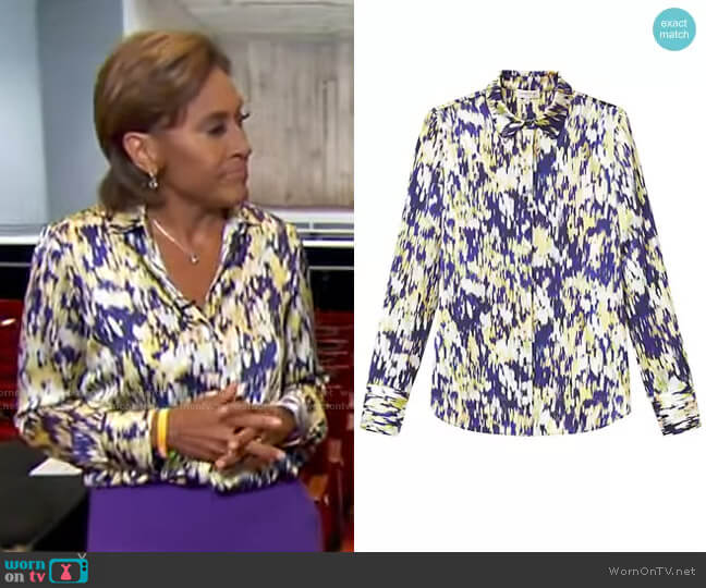 Lafayette 148 New York Scottie Autumn Haze Silk Blouse worn by Robin Roberts on Good Morning America
