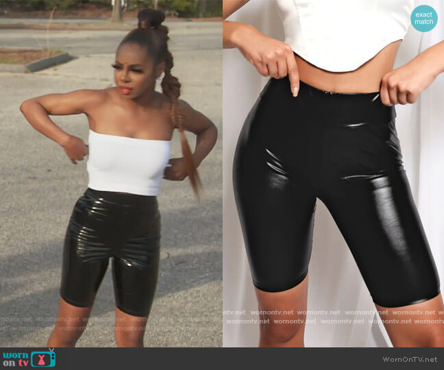 Shein Faux Leather High-Rise Biker Shorts worn by Candiace Dillard Bassett on The Real Housewives of Potomac