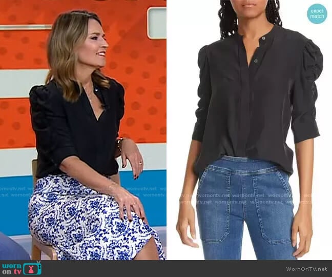Frame Shirred Sleeve Silk Blouse worn by Savannah Guthrie on Today