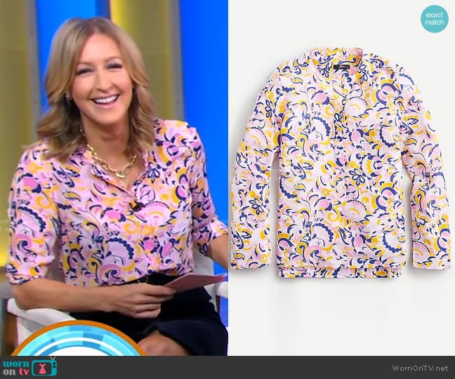 J. Crew Silk Tunic in Paisley Swirl worn by Lara Spencer on Good Morning America